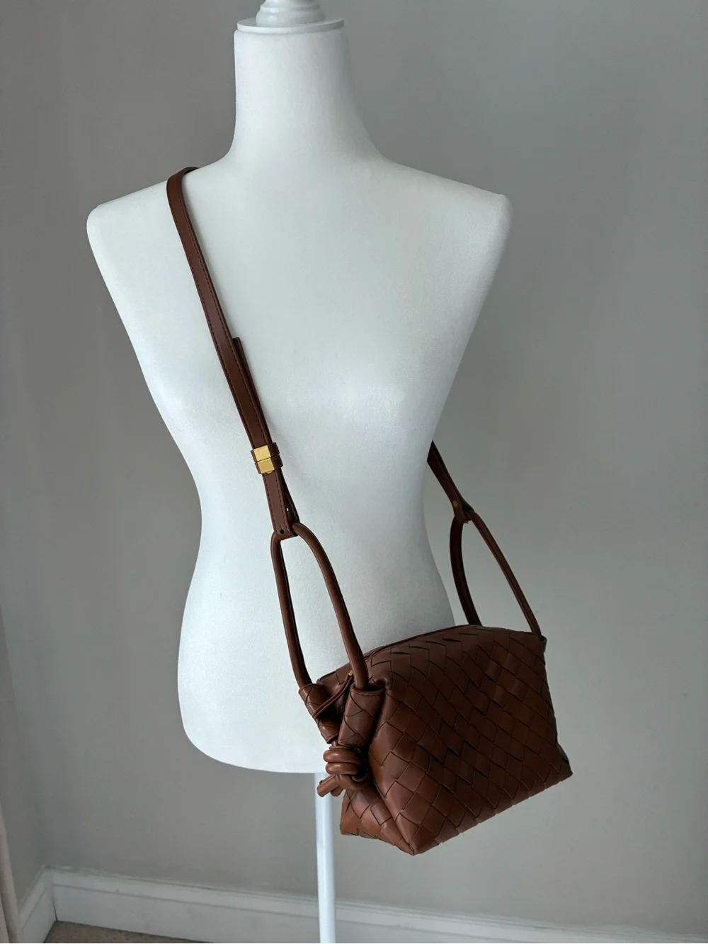 Anthropologie Brown Woven Knot-Detail Crossbody